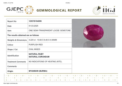 Burmese Ruby (Manik) 4.22 Carats