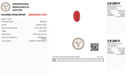 Natural Italian Red Coral (Moonga) 11.50 Carats
