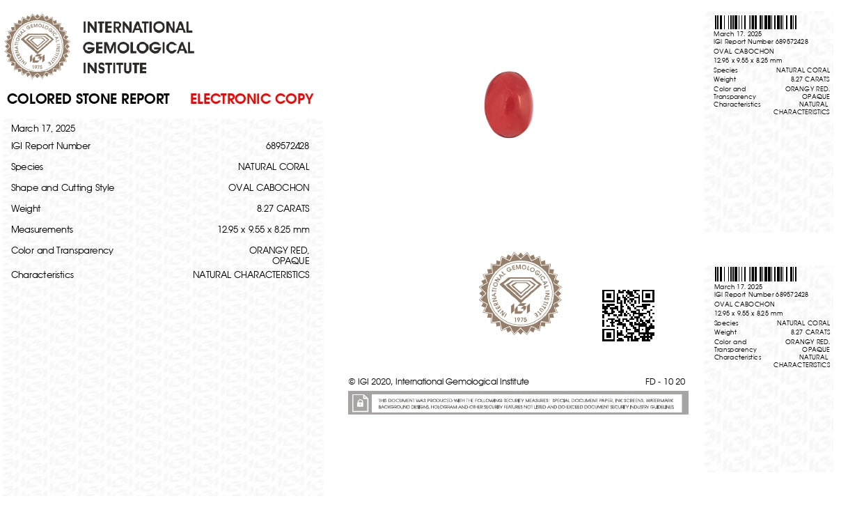 Natural Red Coral (Moonga) 8.27 Carats