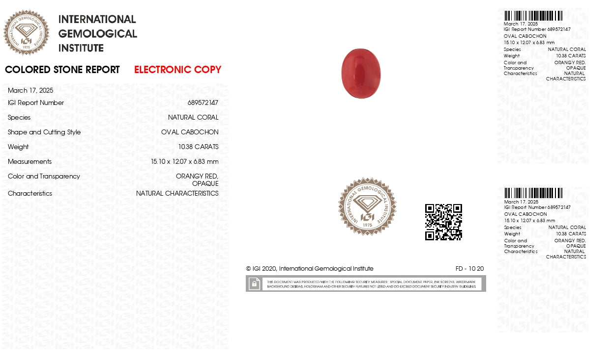 Natural Italian Red Coral (Moonga) 10.38 Carats