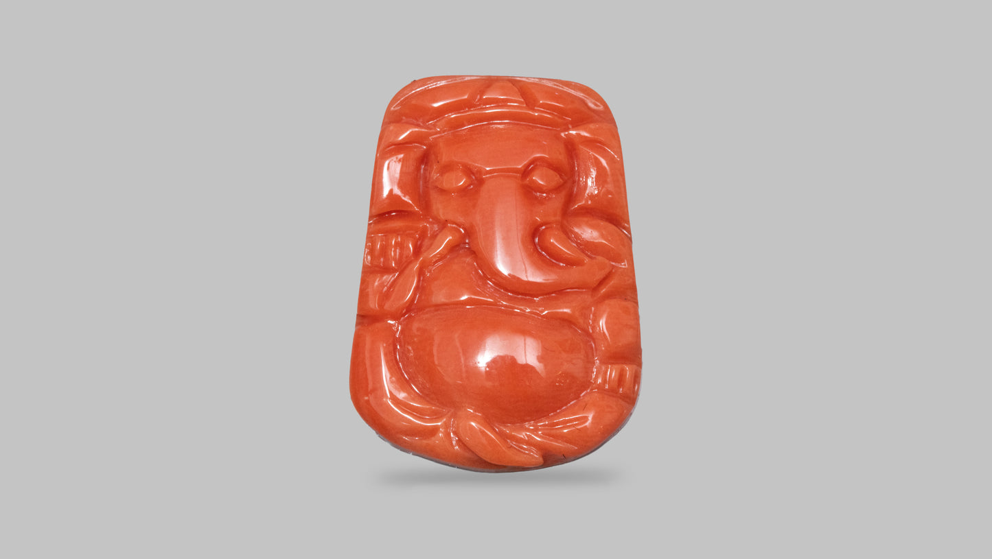 Japanese Ganesh Carving Red Coral(Moonga) 7.49 Carats