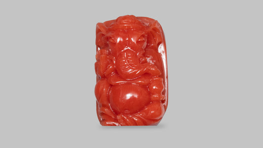 Japanese Ganesh Carving Red Coral(Moonga) 28.31 Carats