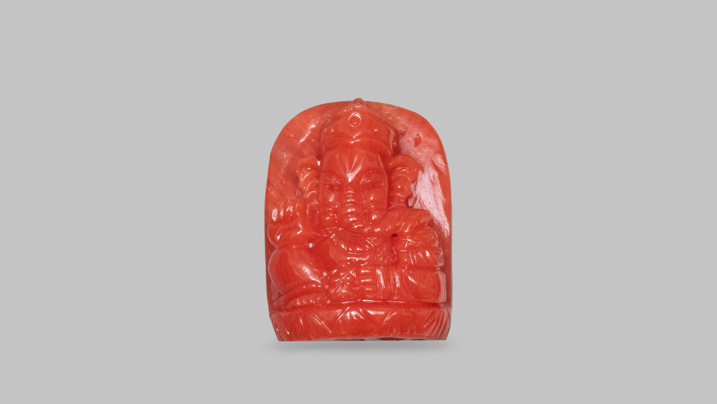 Japanese Ganesh Carving Red Coral(Moonga) 31.33 Carats