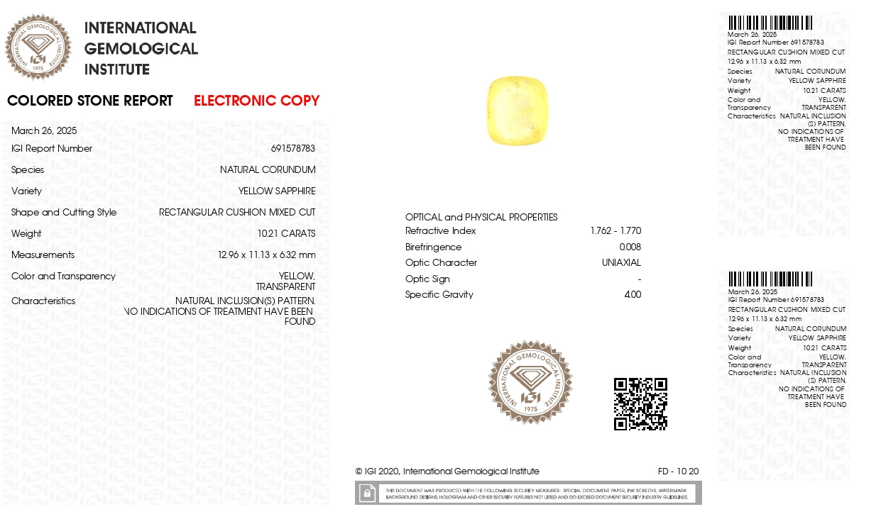 NATURAL YELLOW SAPPHIRE (PUKHRAJ) 10.21 CARATS