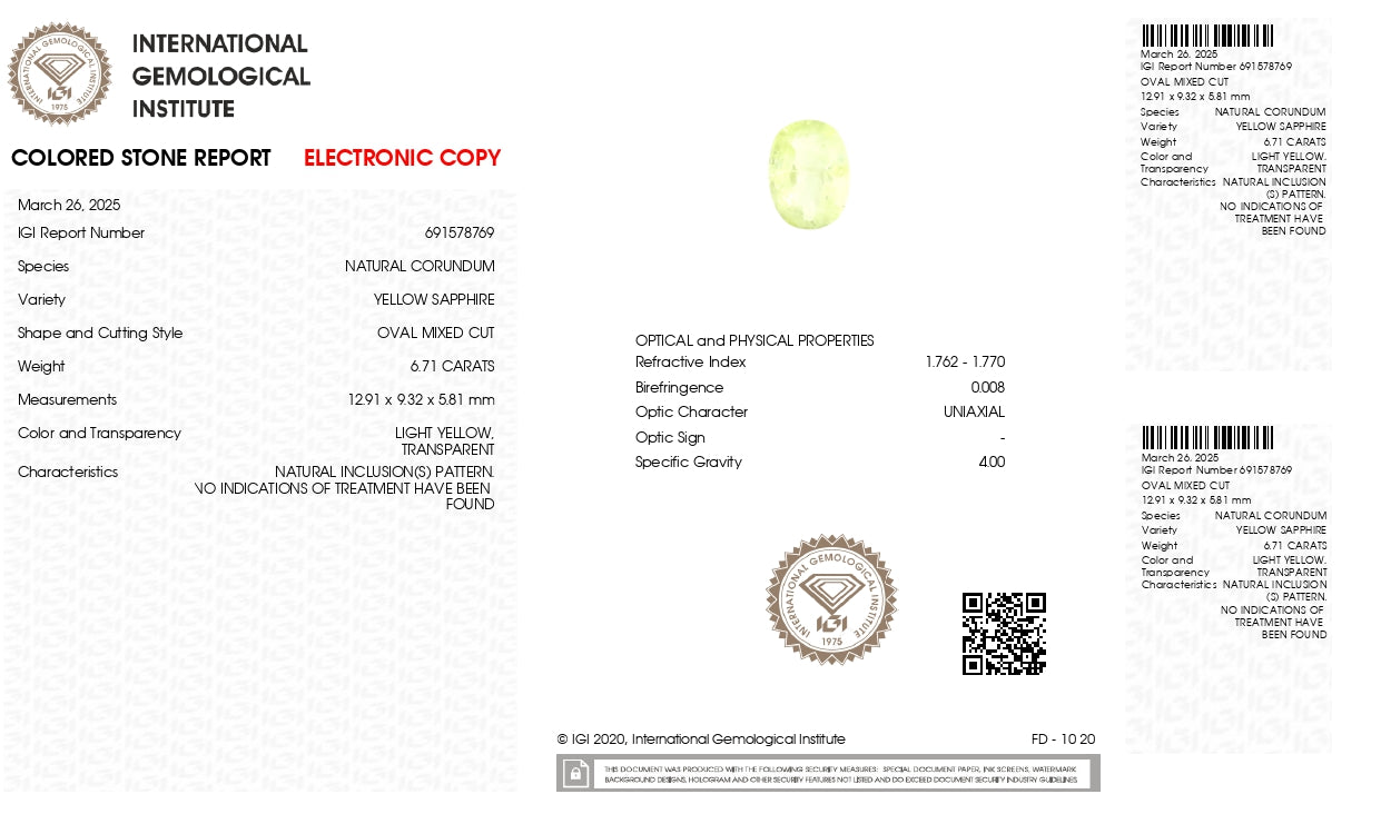 NATURAL YELLOW SAPPHIRE (PUKHRAJ) 6.71 CARATS