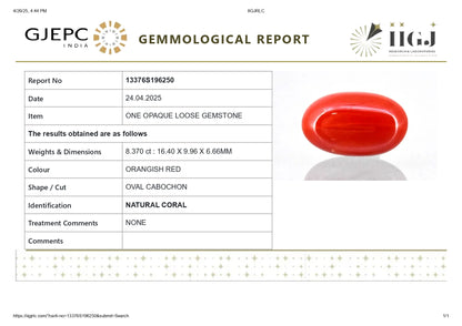 Natural Italian Red Coral (Moonga) 8.37 Carats