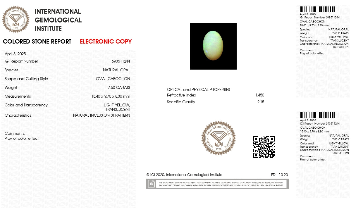 Natural Opal 7.50 Carats