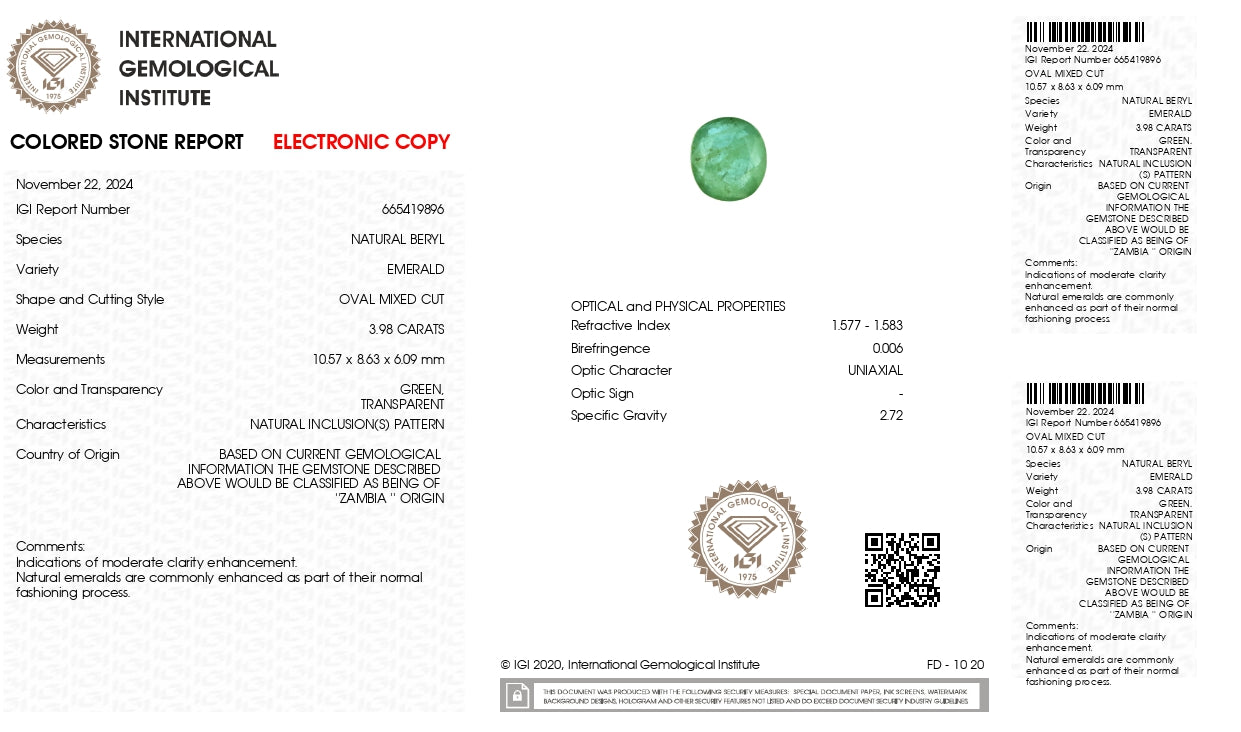 Natural Zambian Emerald (Panna) 3.98 Carats