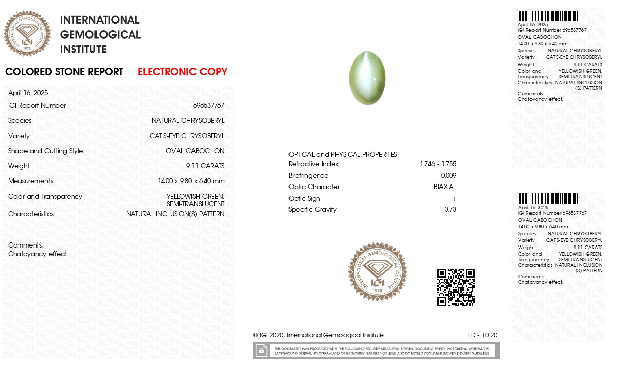 Natural Cat'S Eye (Lehsuniya) 9.11 Carats