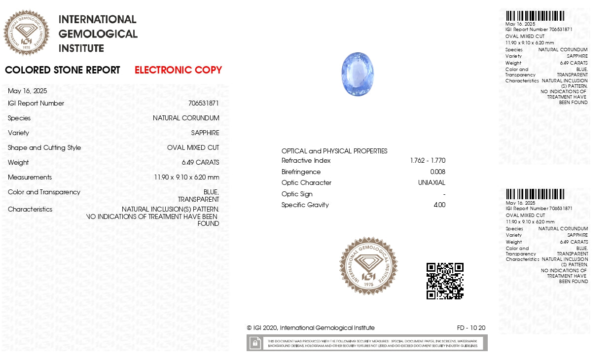 Natural Blue Sapphire (Neelam) 6.49 Carats