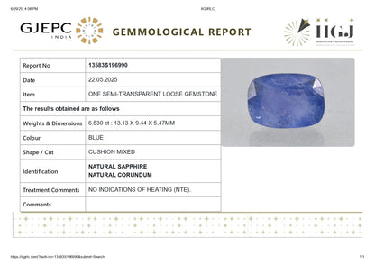 Natural Blue Sapphire (Neelam) 6.53 Carats