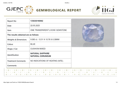 Natural Blue Sapphire (Neelam) 9.08 Carats