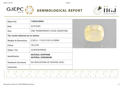 Natural Yellow Sapphire (Pukhraj) 6.50 Carats