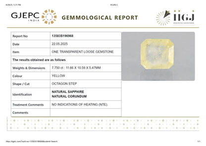 Natural Yellow Sapphire (Pukhraj) 7.75 Carats