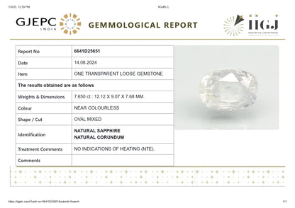 NATURAL WHITE SAPPHIRE 7.65 CARATS