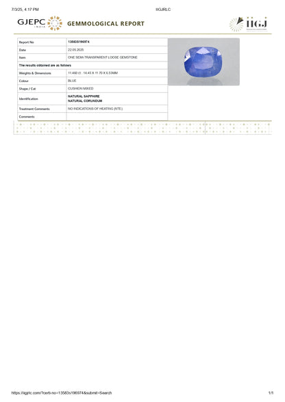 Natural Blue Sapphire (Neelam) 11.46 Carats