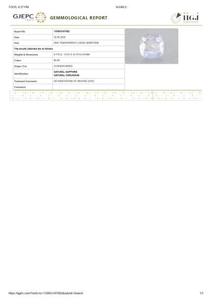 Natural Blue Sapphire (Neelam) 6.77 Carats