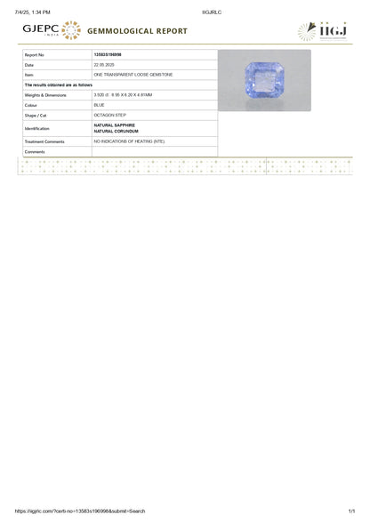 Natural Blue Sapphire (Neelam) 3.92 Carats