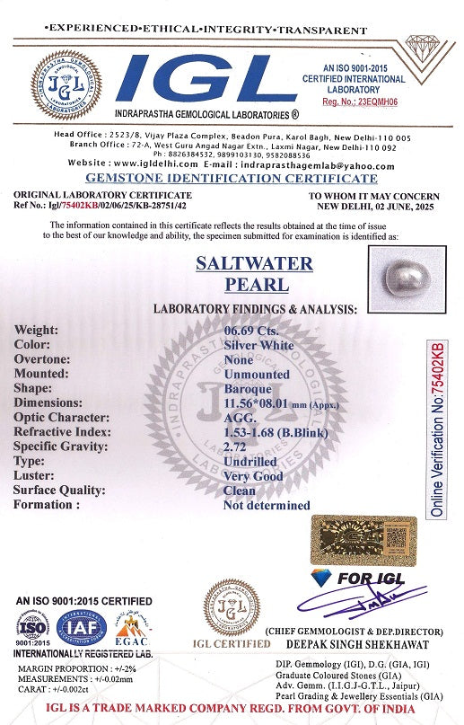 Natural Venezuela Pearl 6.69 Carats
