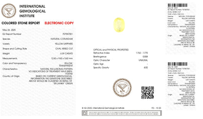 NATURAL YELLOW SAPPHIRE (PUKHRAJ) 6.39 CARATS