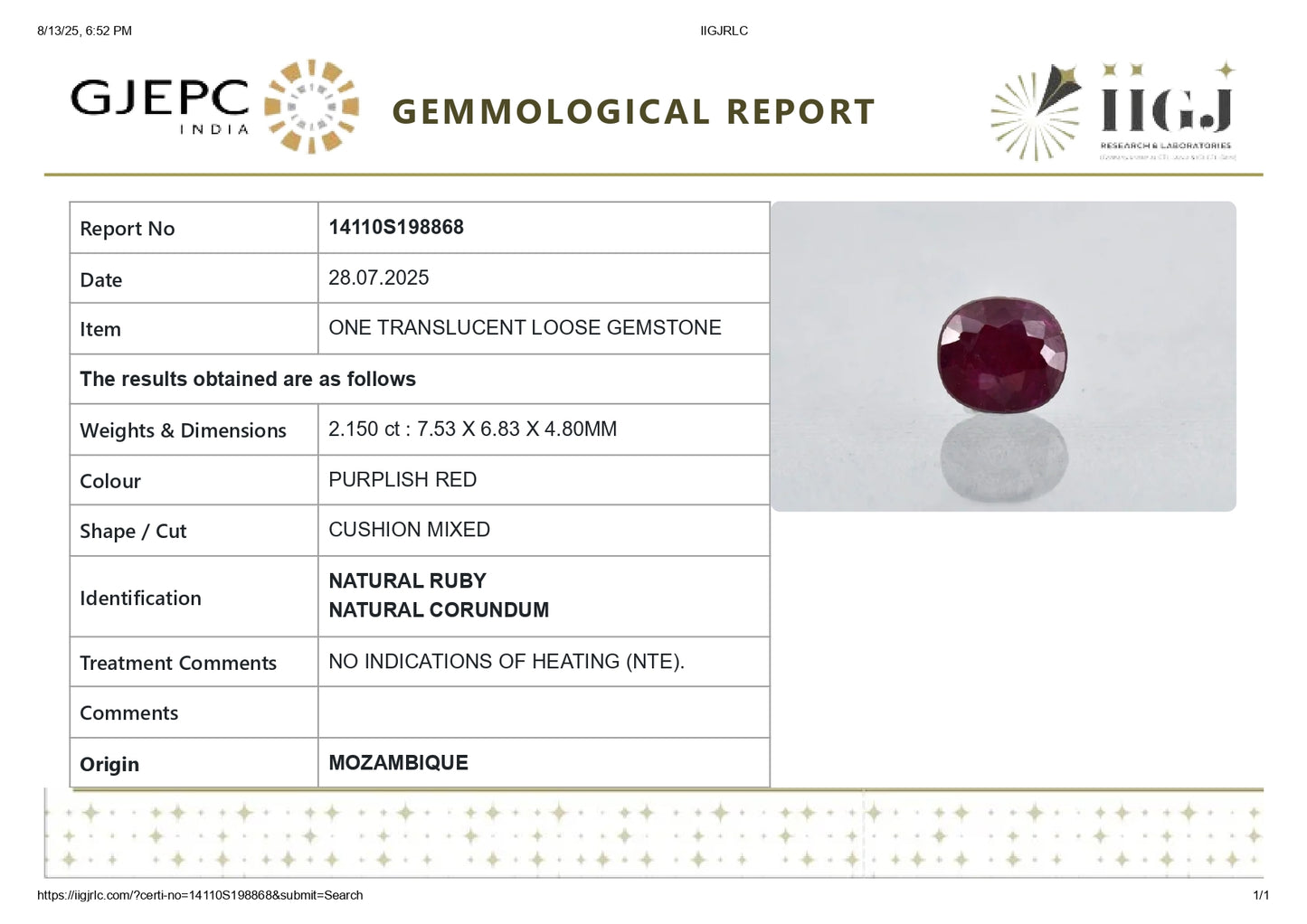 Natural Ruby (Manik) 2.15 Carats