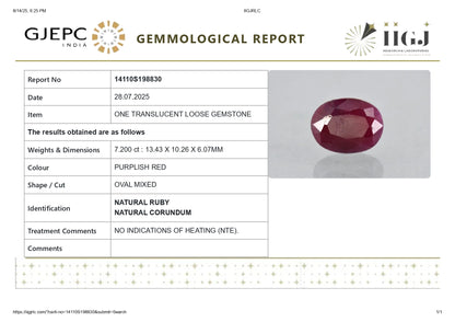 Natural Ruby (Manik) 7.20 Carats