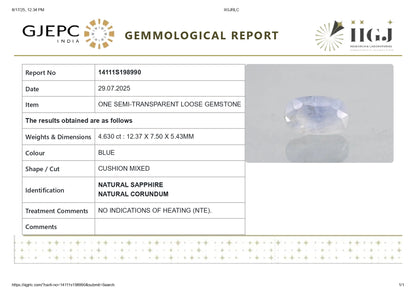 NATURAL BLUE SAPPHIRE (NEELAM) 4.63 CARATS