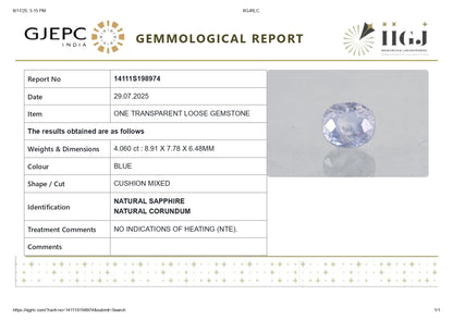 Natural Blue Sapphire (Neelam) 4.06 Carats