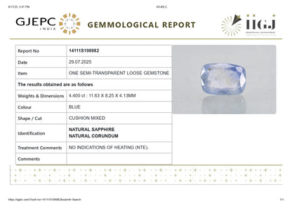 Natural Blue Sapphire (Neelam) 4.40 Carats
