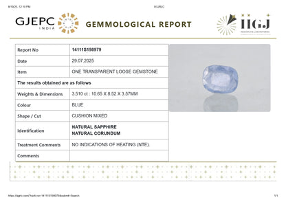 Natural Blue Sapphire (Neelam) 3.51 Carats