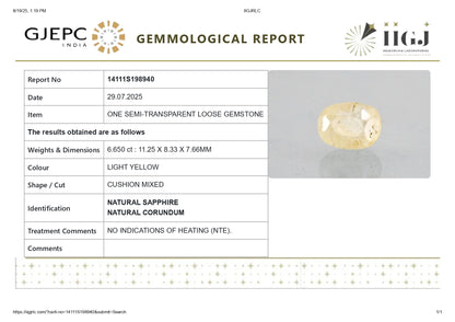 Natural Yellow Sapphire (Pukhraj) 6.65 Carats