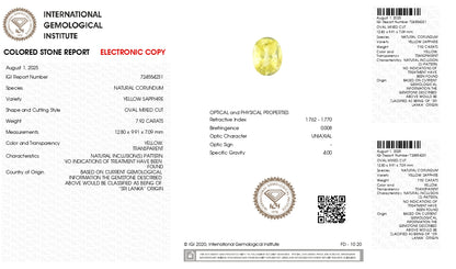 Natural Yellow Sapphire (Pukhraj) 7.92 Carats