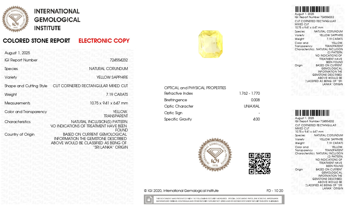 Natural Yellow Sapphire (Pukhraj) 7.19 Carats