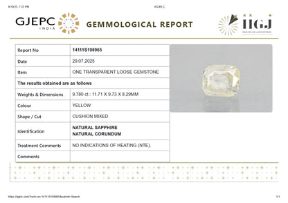 Natural Yellow Sapphire (Pukhraj) 9.78 Carats