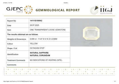 Natural Yellow Sapphire (Pukhraj) 6.69 Carats