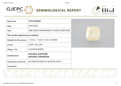 Natural Yellow Sapphire (Pukhraj) 7.13 Carats