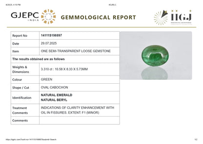 Natural Zambian Emerald (Panna) 3.31 Carats