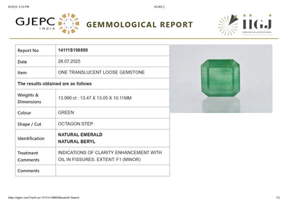 Natural Zambian Emerald (Panna) 13.99 Carats