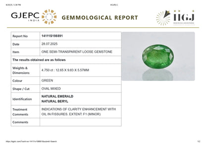 Natural Zambian Emerald (Panna) 4.75 Carats