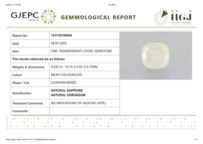 Natural White Sapphire 6.32 Carats