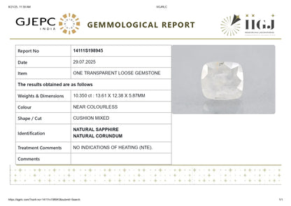 NATURAL WHITE SAPPHIRE 10.35 CARATS