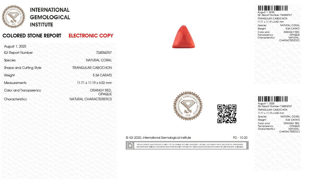 Natural Italian Red Coral (Moonga) 5.34 Carats