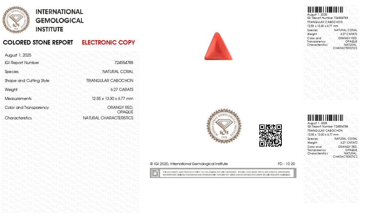 Natural Italian Red Coral (Moonga) 6.27 Carats