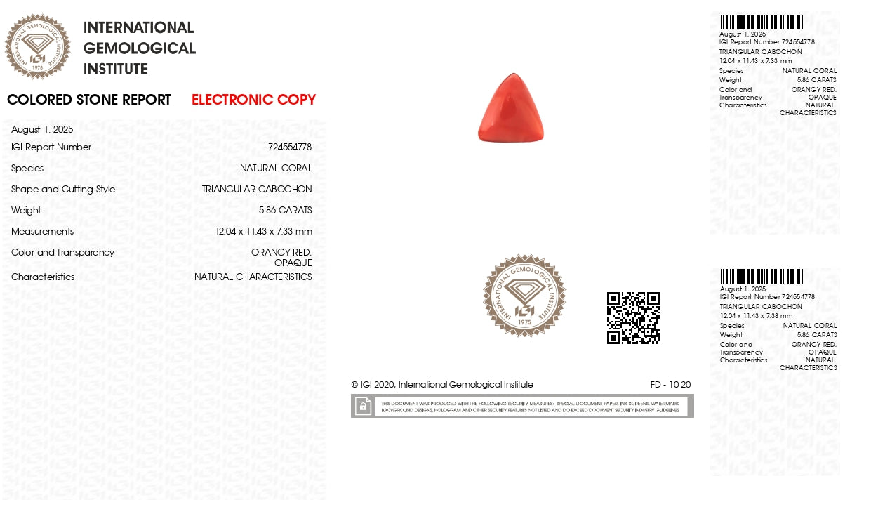 Natural Italian Red Coral (Moonga) 5.86 Carats