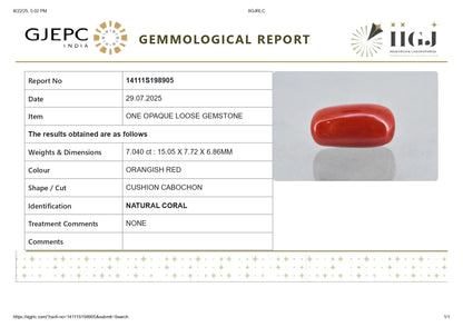 Natural Italian Red Coral (Moonga) 7.04 Carats