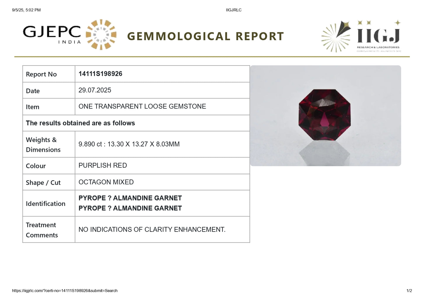 Natural Sri-Lankan Hessonite (Gomed) 9.89 Carats