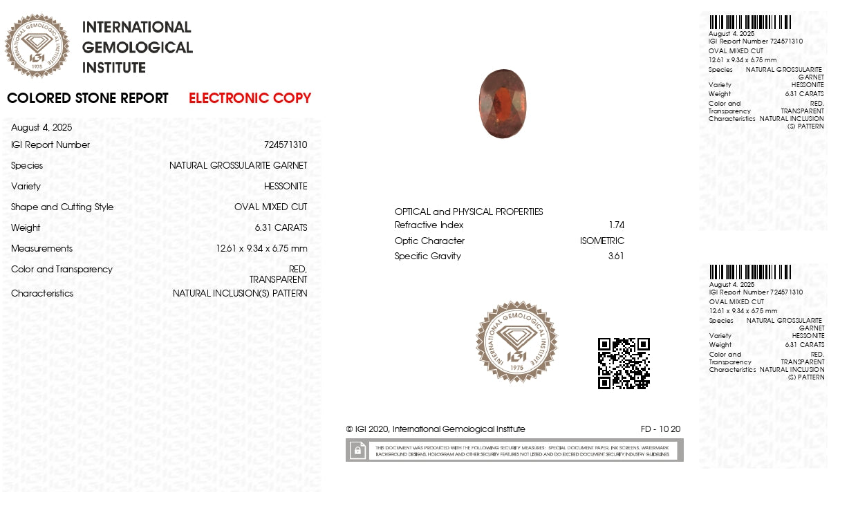 Natural Sri-Lankan Hessonite (Gomed) 6.31 Carats