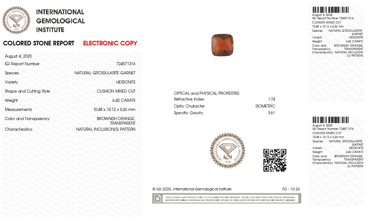Natural Hessonite (Gomed) 6.42 Carats
