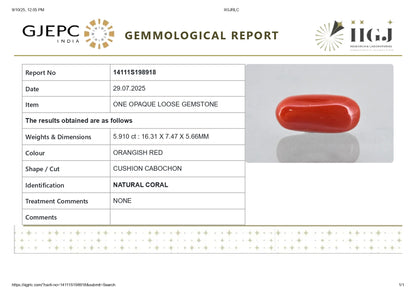 Natural Italian Red Coral (Moonga) 5.91 Carats