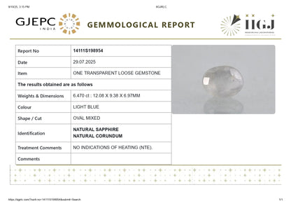 Natural Blue Sapphire (Neelam) 6.47 Carats